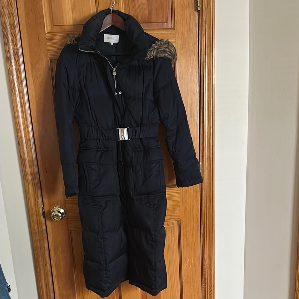Navy Long Belted Winter Jacket